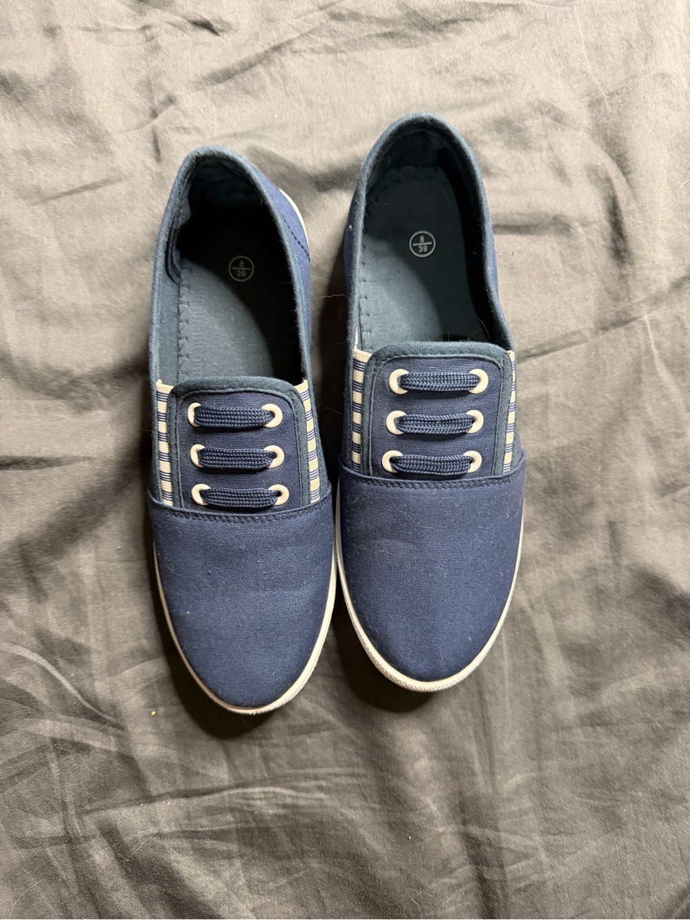 Women's Navy Slip-On Canvas Sneakers with Elastic Laces